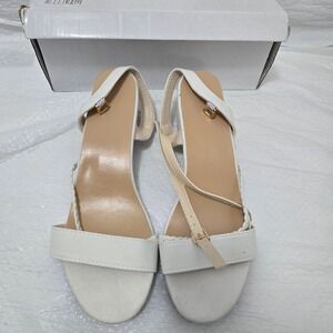 White Strappy Block Heel Sandals Braided Ankle Strap Open Toe Size CN41 White